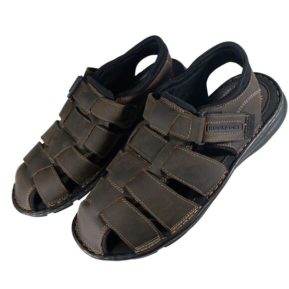 NIB! ROCKPORT! DARWIN FISHERMANS SANDAL DEEP BROWN GENUINE LEATHER! SZ 8.5